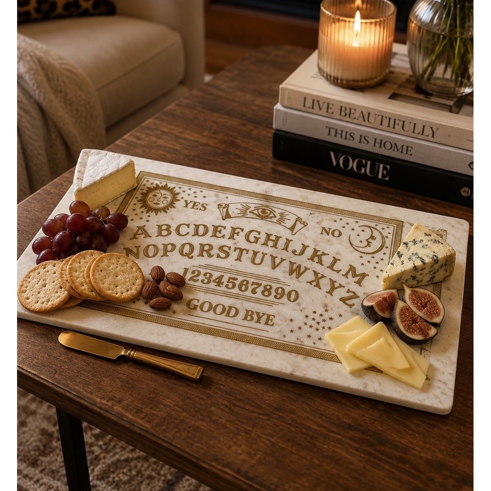 OUIJA BOARD Celestial Witchy Heavy Slate Marble Sun Moon Cheese Snack Tray 15"x9